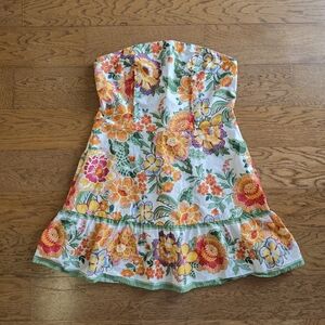 Joie Floral Strapless Dress Orange Green Size 16